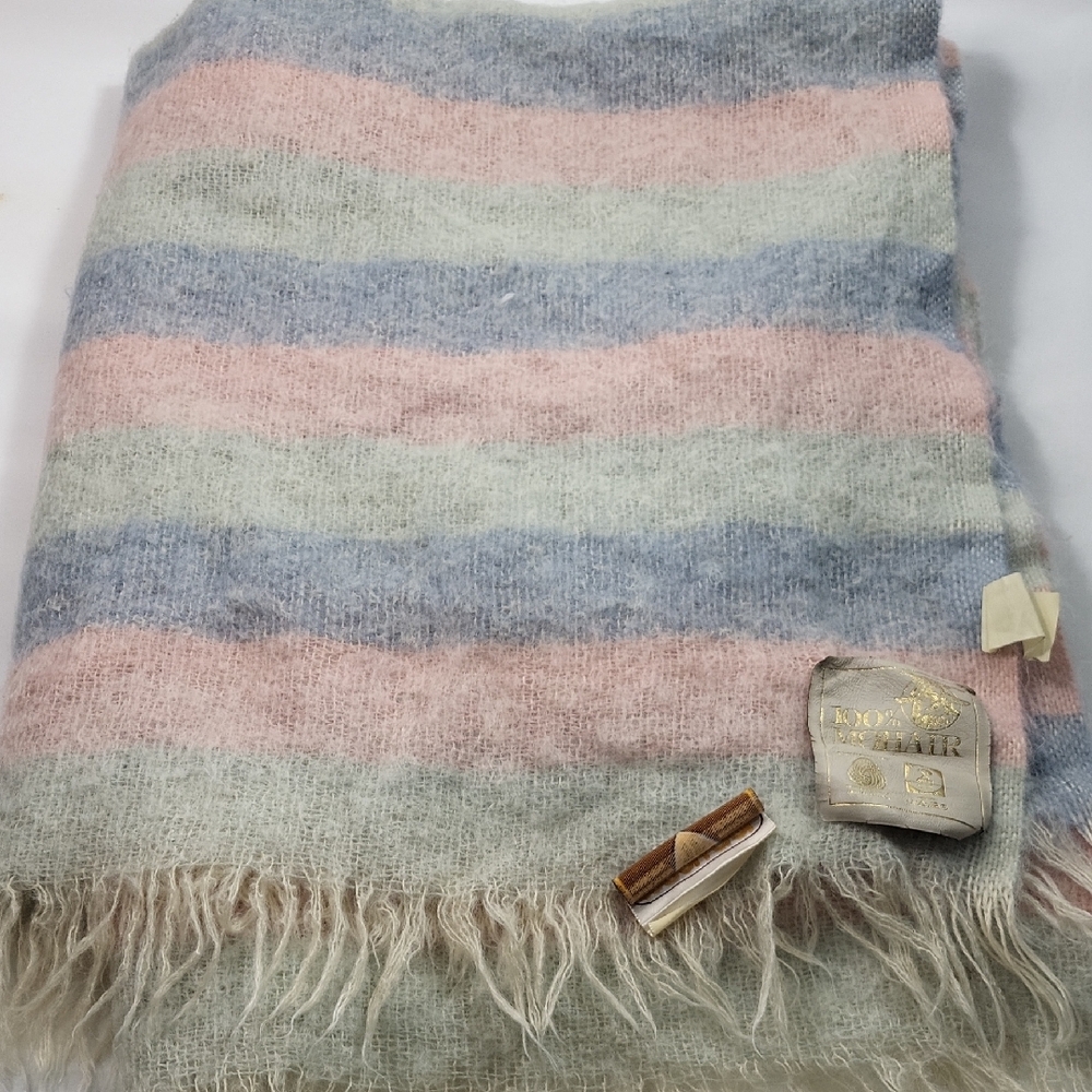 Vintage Mohair Pastel Fringe Throw 70x50